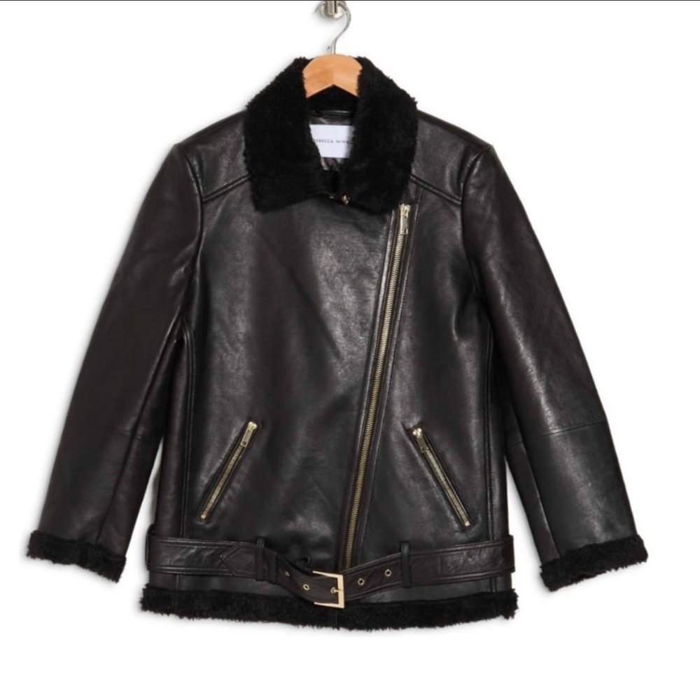 Rebecca Minkoff Sienna Oversized Butter Soft Leather & Shearling Moto Jacket NWT